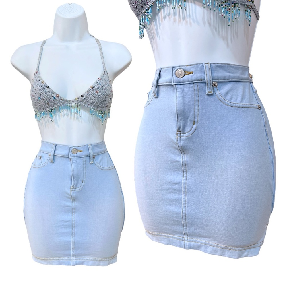 Vintage Bongo Blue 1990s Y2K jersey knitStretch Mini Skirt